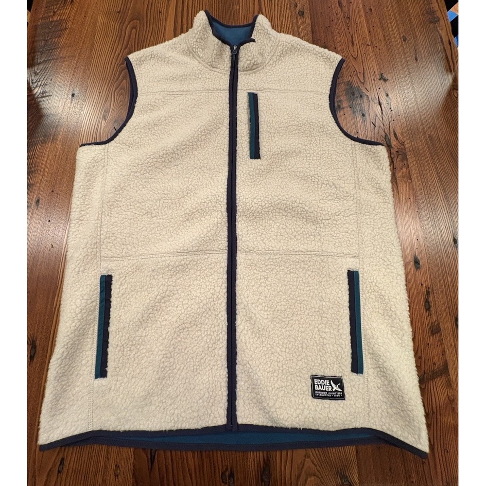 Eddie Bauer Men's Chilali Faux Shearling Fleece Vest Oyster Size L Tall NWT